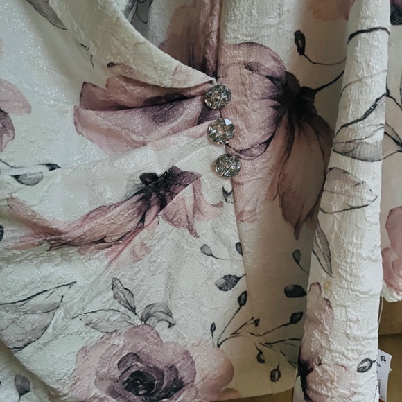 Alex Evenings Plus Size 3X Floral Print Jacquard Side Button 3/4 Sleeves Jacket - Picture 12 of 15